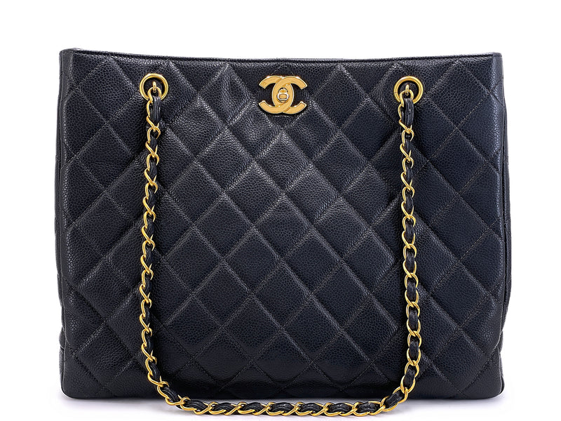 Chanel 90s Vintage Black Caviar Timeless Medium Turnlock Shopper Tote Boutique Patina Chanel 90s Vintage Black Caviar Timeless Medium Turnlock Shopper Tote Boutique Patina