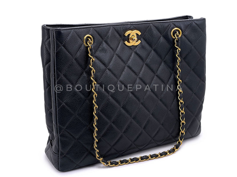 Chanel 90s Vintage Black Caviar Timeless Medium Turnlock Shopper Tote Bag 24k GHW EMO