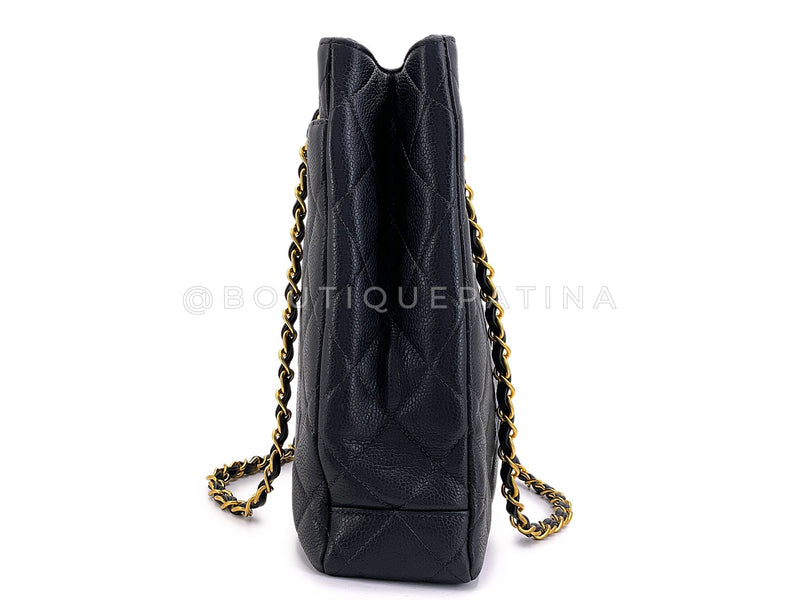 Chanel 90s Vintage Black Caviar Timeless Medium Turnlock Shopper Tote Bag 24k GHW EMO