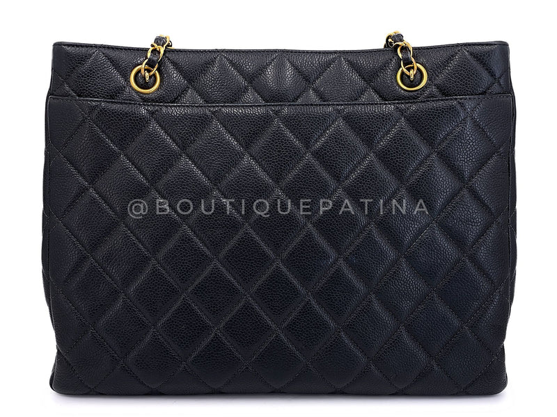 Chanel 90s Vintage Black Caviar Timeless Medium Turnlock Shopper Tote Bag 24k GHW EMO