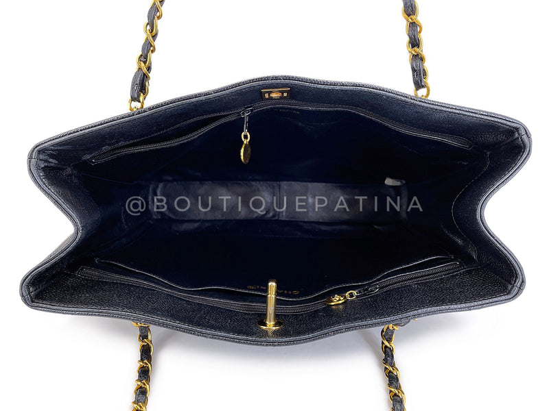 Chanel 90s Vintage Black Caviar Timeless Medium Turnlock Shopper Tote Bag 24k GHW EMO