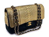 Chanel 2017 Gold Python Black Suede Medium Classic Double Flap Bag GHW S2O