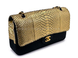 Chanel 2017 Gold Python Black Suede Medium Classic Double Flap Bag GHW S2O