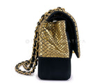 Chanel 2017 Gold Python Black Suede Medium Classic Double Flap Bag GHW S2O
