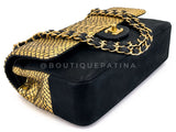 Chanel 2017 Gold Python Black Suede Medium Classic Double Flap Bag GHW S2O