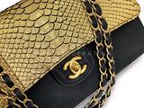Chanel 2017 Gold Python Black Suede Medium Classic Double Flap Bag GHW S2O