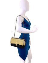 Chanel 2017 Gold Python Black Suede Medium Classic Double Flap Bag GHW S2O