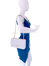 Chanel 2005 Vintage White Caviar Medium Classic Double Flap Bag 24k GHW 4RF