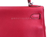 Hermes Red Rouge Garance 28cm Kelly Bag Clemence PHW 296