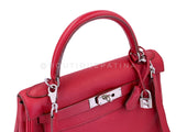 Hermes Red Rouge Garance 28cm Kelly Bag Clemence PHW 296