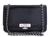 Chanel 2019 Black Shiny Lizard Golden Class WOC Wallet on Chain Flap Bag RHW HK5