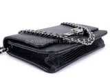 Chanel 2019 Black Shiny Lizard Golden Class WOC Wallet on Chain Flap Bag RHW HK5