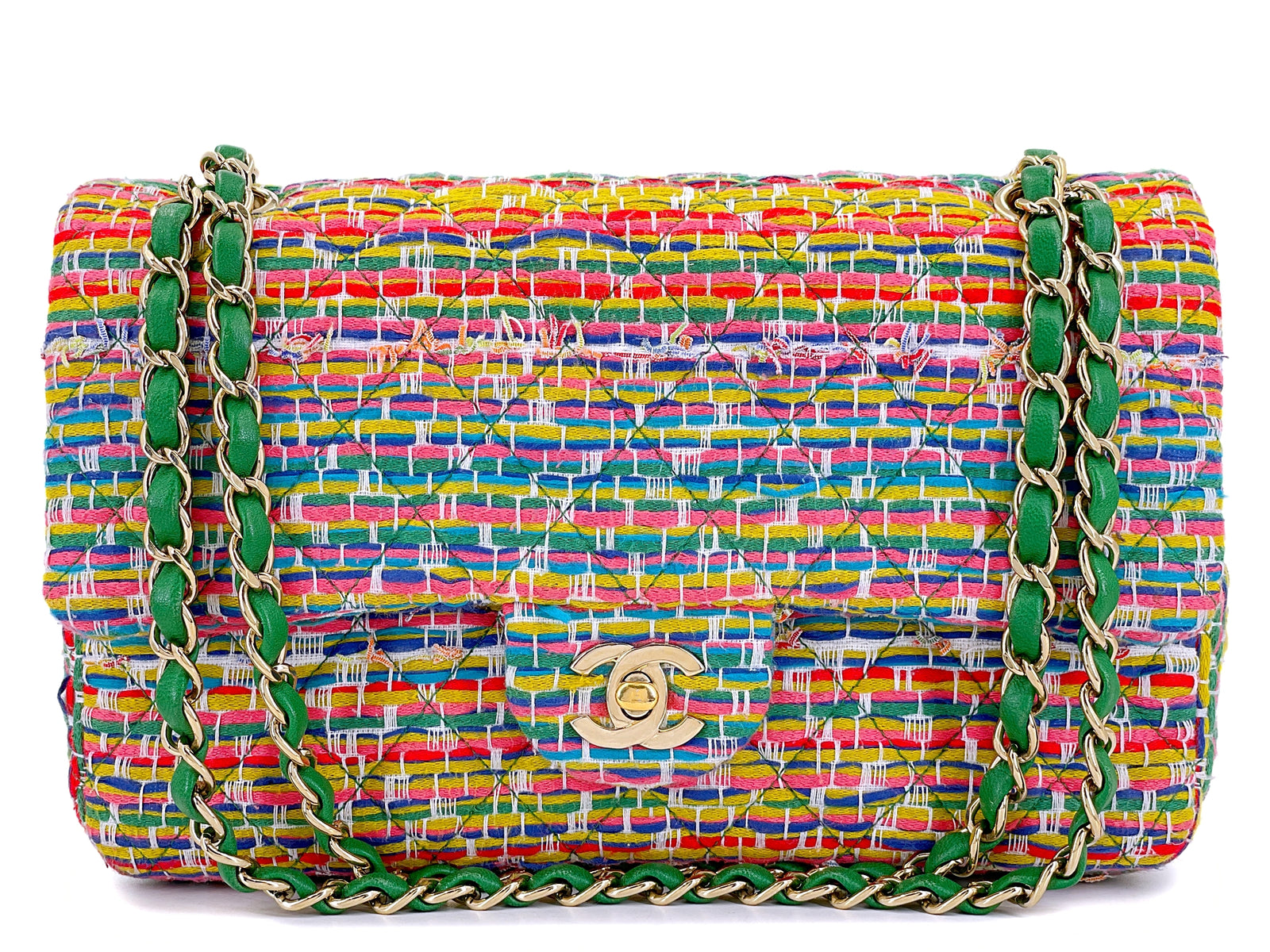 Chanel 2016 Rainbow Boucle Tweed Medium Classic Double Flap Bag