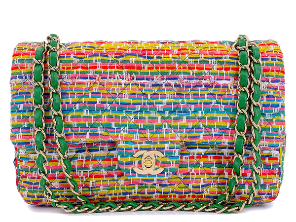 Chanel 2016 Rainbow Boucle Tweed Medium Classic Double Flap Bag GHW
 3WH