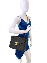 Chanel 1994 Vintage Black Caviar Jumbo Envelope Flap Bag 24k GHW ZB1