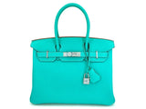 Rare Pristine 2008 Hermès Birkin 30 Blue Lagoon Togo Tote Bag PHW Bleu Lagon D6L