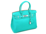 Rare Pristine 2008 Hermès Birkin 30 Blue Lagoon Togo Tote Bag PHW Bleu Lagon D6L