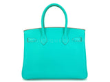 Rare Pristine 2008 Hermès Birkin 30 Blue Lagoon Togo Tote Bag PHW Bleu Lagon D6L