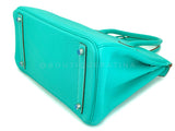 Rare Pristine 2008 Hermès Birkin 30 Blue Lagoon Togo Tote Bag PHW Bleu Lagon D6L