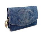 Chanel 1997 Vintage Timeless Denim WOC Wallet on Chain Flap Bag 24k GHW 304