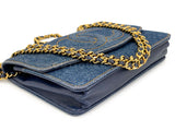 Chanel 1997 Vintage Timeless Denim WOC Wallet on Chain Flap Bag 24k GHW 304