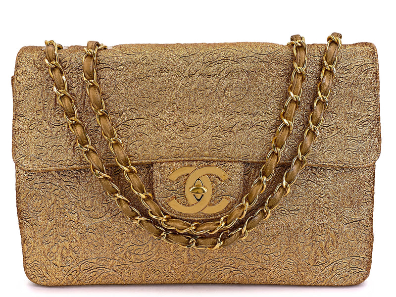 Chanel 1991 Vintage Gold Byzantine Brocade Silk Maxi Classic Flap