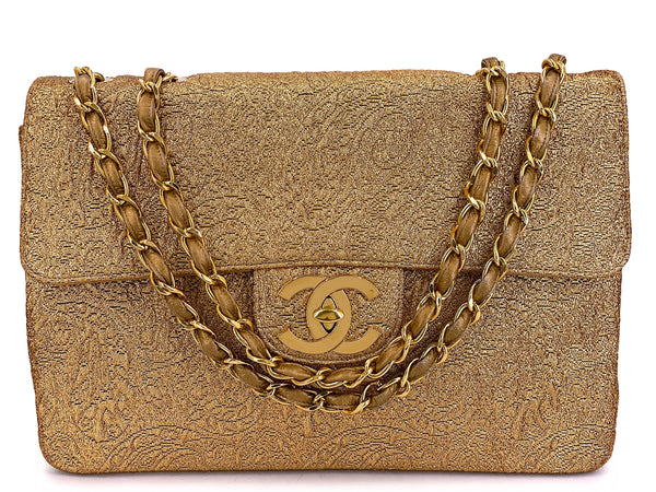 Chanel 1991 Vintage Gold Byzantine Brocade Silk Maxi Classic Flap