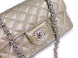 Chanel Pewter-Gold Textured Patent Rectangular Mini Flap Bag RHW ND9