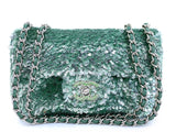 Rare Chanel Mermaid Green Sequins Mini Flap Bag Etched CC SHW KMD