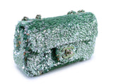 Rare Chanel Mermaid Green Sequins Mini Flap Bag Etched CC SHW KMD