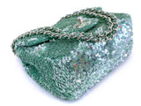 Rare Chanel Mermaid Green Sequins Mini Flap Bag Etched CC SHW KMD