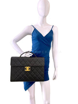 Chanel 1992 Vintage Black Caviar Briefcase Tote Bag 24k GHW YDR