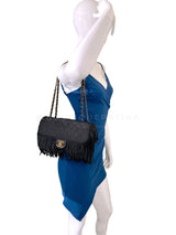 Chanel 14A Paris Dallas Fringe Tassels Black Flap Bag GHW G7H