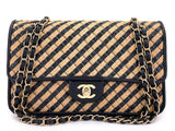 Chanel Straw Raffia Medium Urban Jungle Classic Flap Bag Black Beige GHW 175
