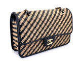 Chanel Straw Raffia Medium Urban Jungle Classic Flap Bag Black Beige GHW 175