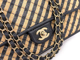 Chanel Straw Raffia Medium Urban Jungle Classic Flap Bag Black Beige GHW 175