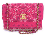 Chanel 1994 Vintage Dark Pink Bandana Maxi Straw Jumbo Flap Bag Paisley Print HKK