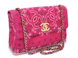Chanel 1994 Vintage Dark Pink Bandana Maxi Straw Jumbo Flap Bag Paisley Print HKK
