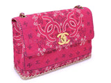 Chanel 1994 Vintage Dark Pink Bandana Maxi Straw Jumbo Flap Bag Paisley Print HKK