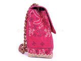 Chanel 1994 Vintage Dark Pink Bandana Maxi Straw Jumbo Flap Bag Paisley Print HKK