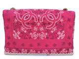 Chanel 1994 Vintage Dark Pink Bandana Maxi Straw Jumbo Flap Bag Paisley Print HKK