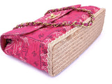 Chanel 1994 Vintage Dark Pink Bandana Maxi Straw Jumbo Flap Bag Paisley Print HKK