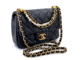 Chanel 24P Pearl Chain Square Mini Flap Bag GHW Black 9YV
