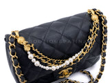 Chanel 24P Pearl Chain Square Mini Flap Bag GHW Black 9YV