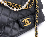 Chanel 24P Pearl Chain Square Mini Flap Bag GHW Black 9YV