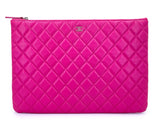 Chanel 2015 Fuchsia Pink Caviar Large Quilted O Case Clutch Bag SHW 4OV