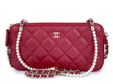 Chanel 2017 Red Fantasy Pearl Double Zip Clutch on Chain Crossbody Bag