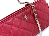 Chanel 2017 Red Fantasy Pearl Double Zip Clutch on Chain Crossbody Bag