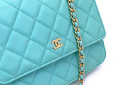 Chanel 19C Tiffany Blue Light Green Tall Wallet on Chain WOC Flap Bag GHW YWI