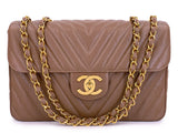 Chanel 1994 Vintage Taupe Beige Caviar Chevron Maxi "Jumbo XL" Classic Flap Bag 24k GHW     KM5